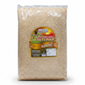 Germen de trigo natural de la marca GN+Vida, presentación en bolsa de plástico transparente sellada que exhibe el producto molido de tonalidad clara en su interior. La etiqueta frontal tiene un diseño semicircular con un fondo amarillo y naranja brillante que simula un amanecer sobre un campo de cultivo; destaca la palabra "Gérmen" en letras rojas grandes con relieve blanco y la leyenda "natural" en letras manuscritas blancas, ideal para enriquecer el valor calórico positivo de la dieta, aportar nutrientes 
