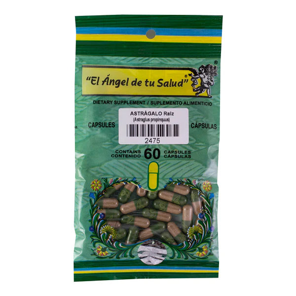 Suplemento alimenticio Astrágalo Raíz (Astragalus propinquus) de 60 cápsulas de la marca "El Ángel de tu Salud", diseñado para el soporte nutricional y el bienestar general