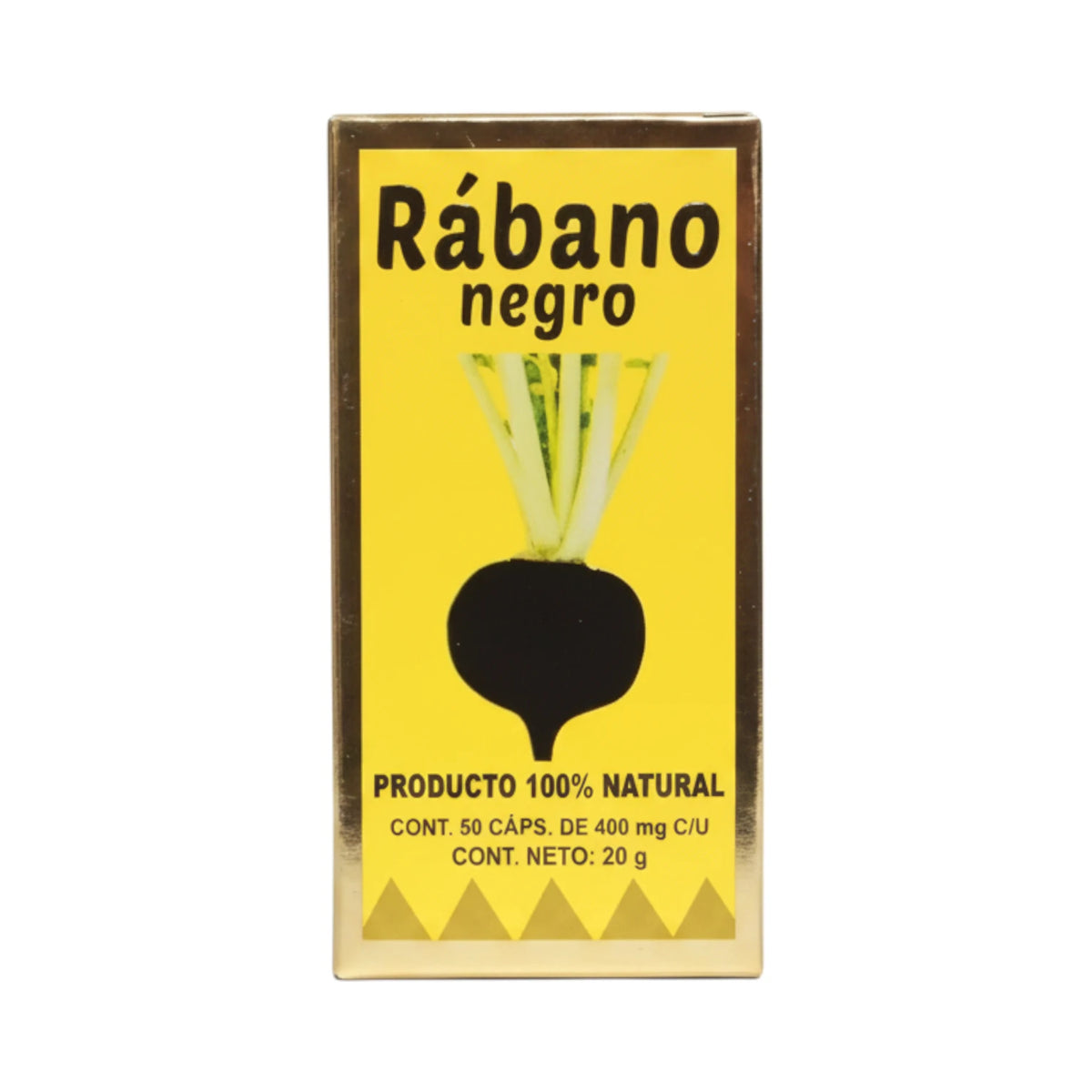 Caja y frasco de Rábano Negro, producto 100% natural, 50 cápsulas