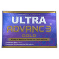 Suplemento alimenticio Ultra Advanc3 Gold en presentación de caja con 30 cápsulas de 500 mg cada una (Contenido Neto: 15 g); fórmula a base de mezcla de hierbas con calcio de coral diseñada para el soporte nutricional