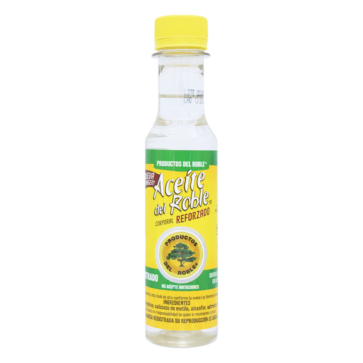 Aceite del roble corporal reforzado de la marca Productos del Roble. Este producto está diseñado para aplicación tópica, ofreciendo beneficios para el cuidado y bienestar de la piel.