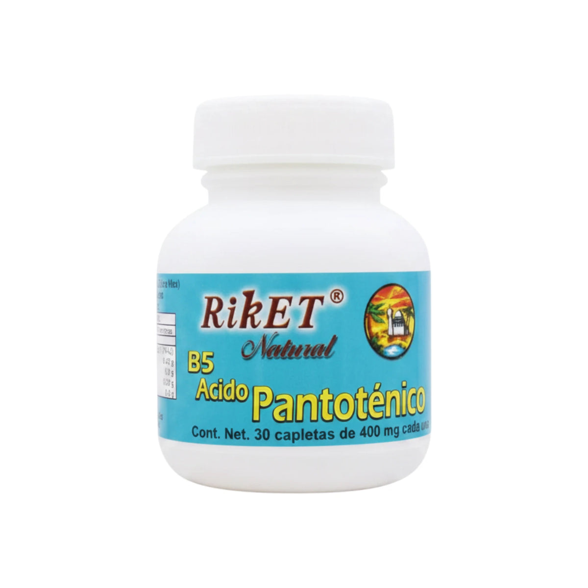Riket B5 Ácido Pantoténico, suplemento alimenticio, 30 capletas de 400 mg c/u.
