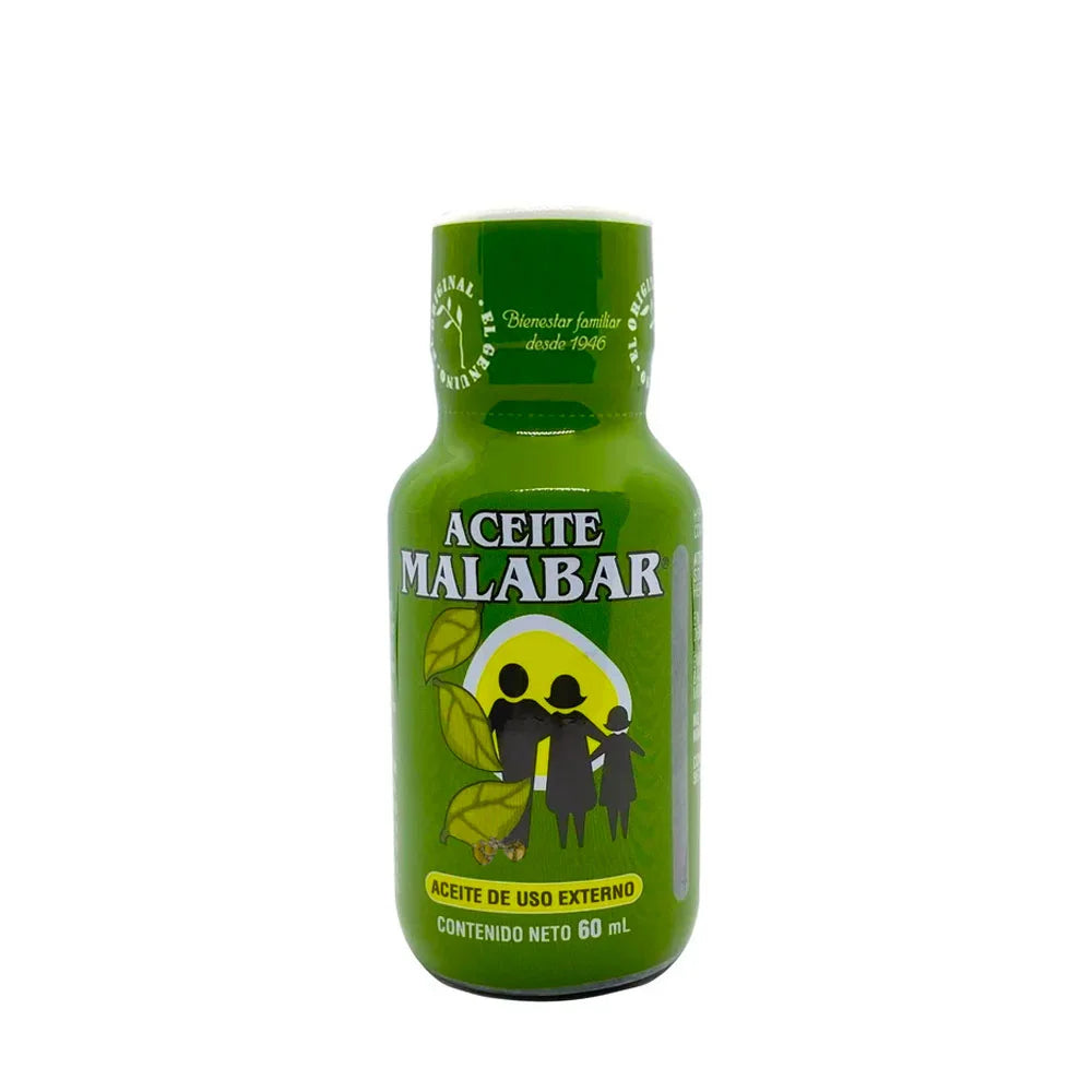 Aceite Malabar de la marca Prosa. Presentación en botella de 60 ml. Este producto está formulado para uso externo, diseñado para el cuidado cutáneo. Sugerencia de uso: aplicar sobre la piel según sea necesario, siguiendo las indicaciones del envase para su correcta aplicación.