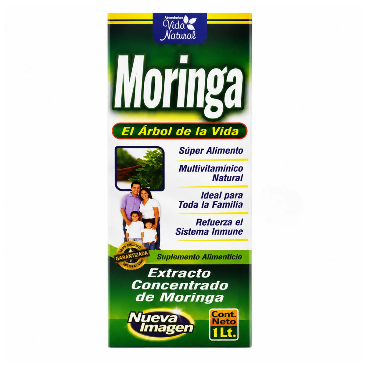 Tónico de Moringa (Moringa oleifera) de la marca Vida Natural. Presentación en frasco de 1 litro. Producto natural, fuente de multivitamínicos, ideal para complementar la nutrición diaria de toda la familia y reforzar el sistema inmunológico.