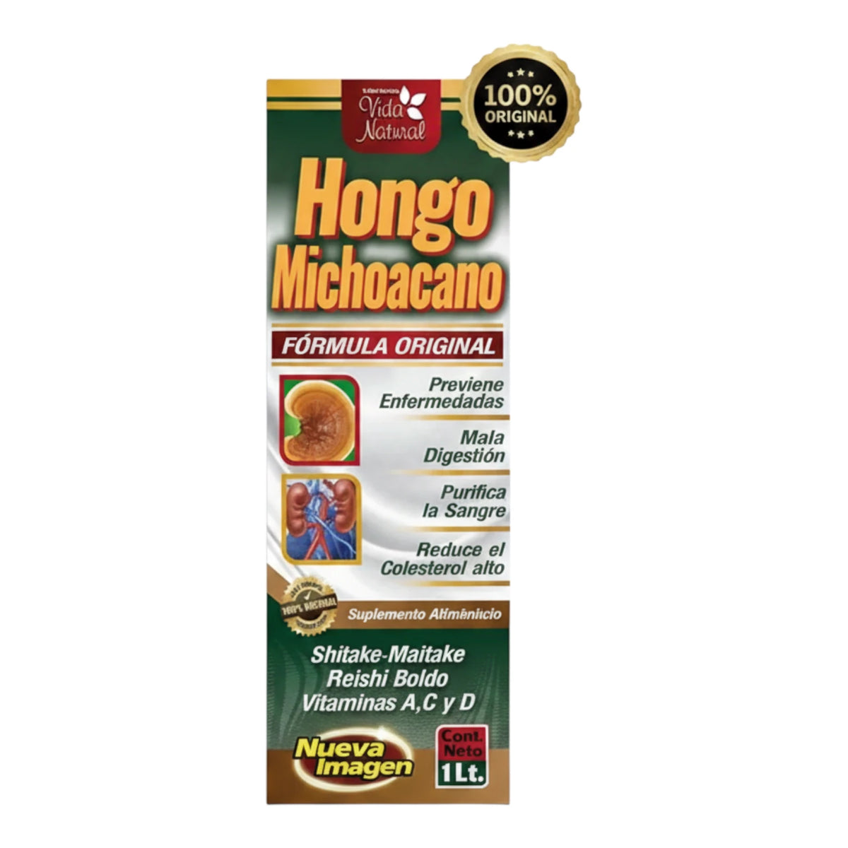 Tónico Hongo Michoacano en presentación de 1 Litro, fórmula natural con Shiitake, Maitake y Reishi para la digestión, purificación de la sangre y reducción de colesterol.