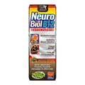 Suplemento alimenticio Tónico Neuro Biol B12 Extra Fuerte de la marca Vida Natural, presentación en caja con diseño degradado de amarillo a café oscuro que muestra ilustraciones de alimentos (salmón, nueces, brócoli) y personas activas; fórmula adicionada con Ácido Glutámico, Fósforo, Tiamina y Vitaminas del Complejo B, con acción de multivitamínico y activador neurocerebral, diseñada para combatir la fatiga mental y la falta de concentración, aportando soporte nutricional diario