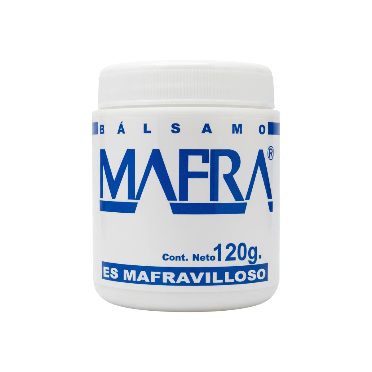 Frasco de Bálsamo Mafra, producto de uso tópico para masaje muscular, contenido neto 120 gramos