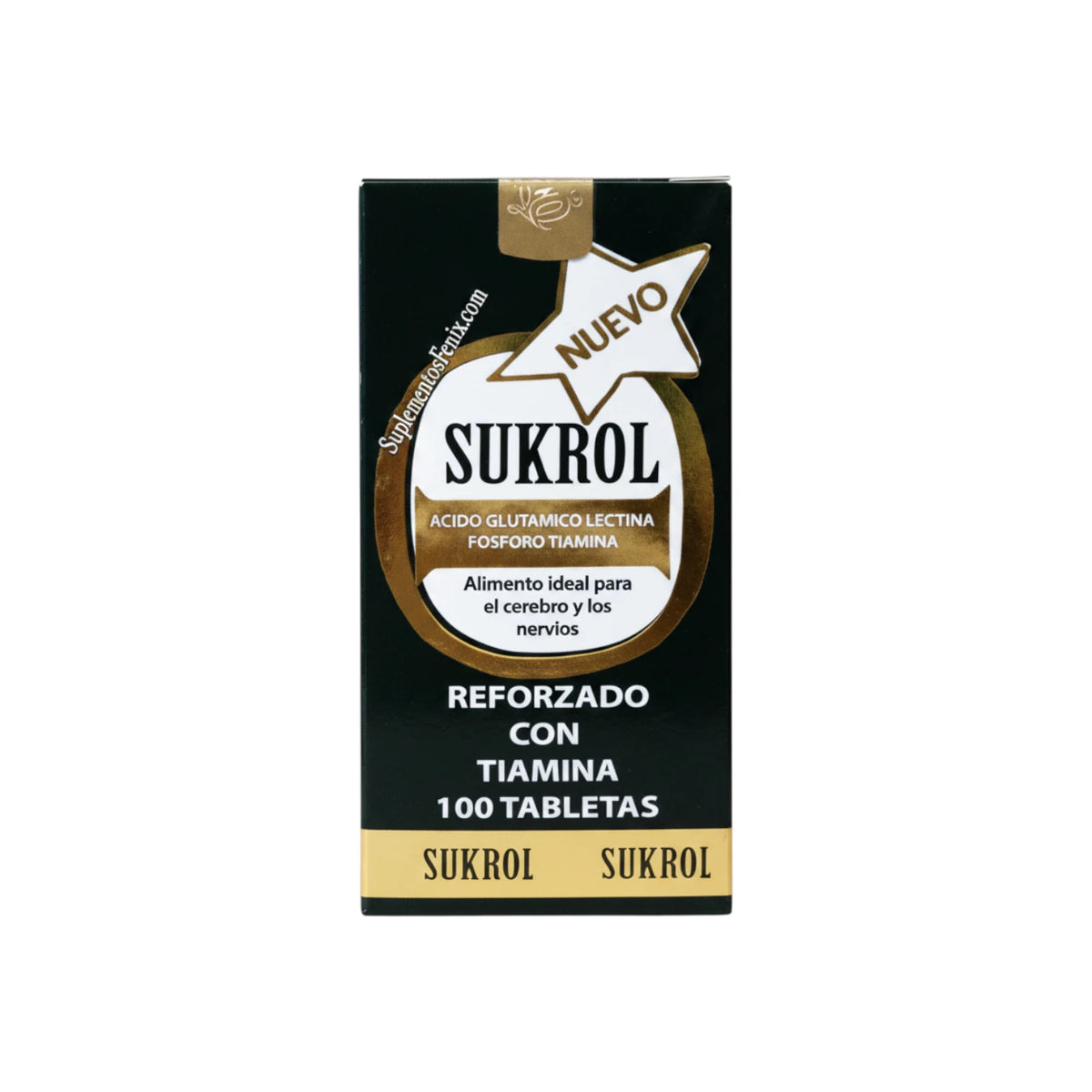 Suplemento alimenticio Sukrol Verde de 100 tabletas con ácido glutámico y tiamina para el cerebro y los nervios