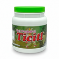 Frasco blanco de 1.4 kg de Gel Corporal Ticitl con tapa verde y etiqueta verde con letras rojas e ilustración prehispánica, sobre fondo blanco