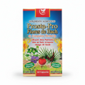 Caja azul de Prosta-Pro Flores de Bach compuesto herbal con imagen de palma, jitomate y flores, 60 cápsulas de 500 mg, sobre fondo blanco