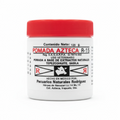 Tarro blanco con tapa roja de Pomada Azteca R-15 de 120 g, uso veterinario, con logotipo de cabeza de res, sobre fondo blanco