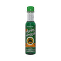 Aceite de Arrayán de la marca Productos del Roble, presentación en botella alargada de vidrio o plástico transparente con tapa de rosca verde; el líquido en su interior es de un color verde intenso. La etiqueta tiene un diseño verde con un logotipo circular que muestra un árbol y la leyenda "PRODUCTOS DEL ROBLE", seguida del nombre del producto en letras blancas y un sello que dice "NO ACEPTE IMITACIONES", diseñado para el bienestar y cuidado diario
