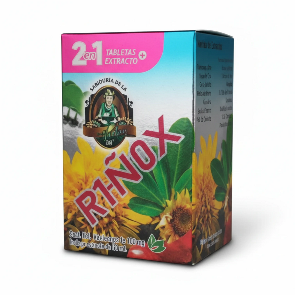 Suplemento alimenticio R1-ÑOX 2 en 1 Sabiduría de la Abuela con tabletas y extracto de 100mg/110ml para el cuidado y soporte del sistema renal