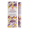 Caja de incienso HEM aroma Copal Lavanda con 6 paquetes de 20 varitas, sobre fondo blanco