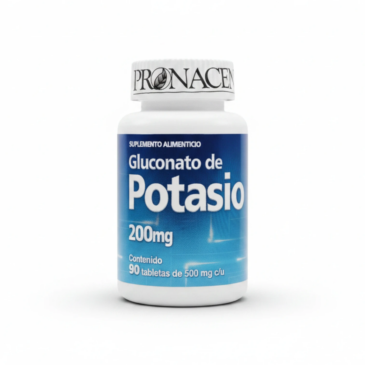 Suplemento alimenticio Gluconato de Potasio Pronacen de 90 tabletas para el soporte muscular y el equilibrio electrolítico