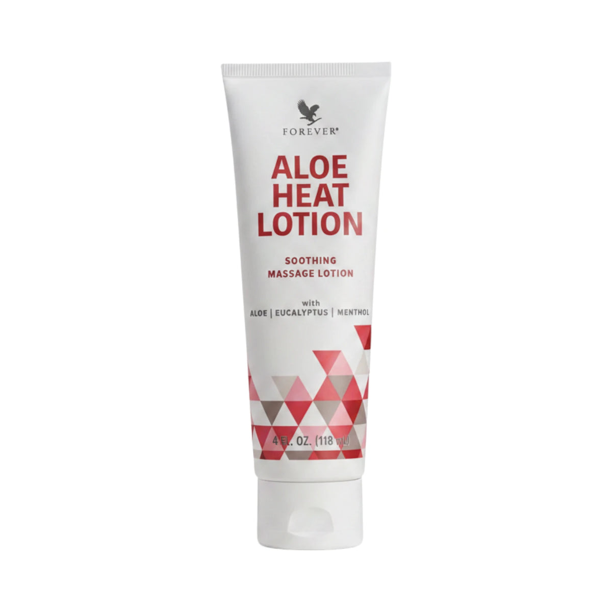 Loción de masaje Forever Aloe Heat Lotion, 118ml, fórmula con aloe vera, eucalipto y mentol para alivio muscular.